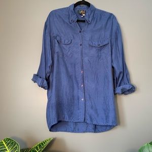 Vintage Blue Silk Long Sleeve Shirt